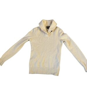 Ralph Lauren Rugby Women Shawl‎ Collar 100% Wool Sweater CREAM Sz Medium Slim